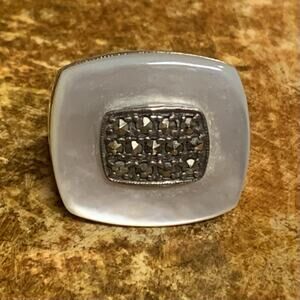 Sterling Silver, Mother of Pearl and Marcasite Ring Size 6 by Lawrence Shatilla